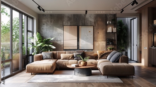 modern Scandinavian apartment living room, hyper-realistic and minimalist