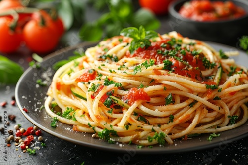 Classic Spaghetti with Homemade Tomato Sauce and Fresh Basil