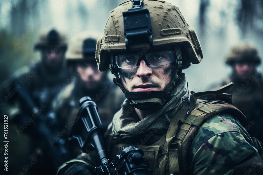 Generated with ai close up portrait of a soldier with a weapon during a military operation Generated with ai close up portrait of a soldier with a weapon during a military operation