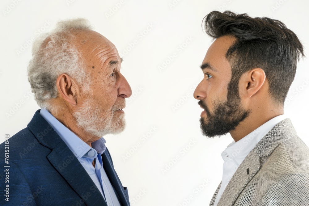 Two men in business suits standing side by side. Suitable for corporate and professional concepts Two men in business suits standing side by side. Suitable for corporate and professional concepts