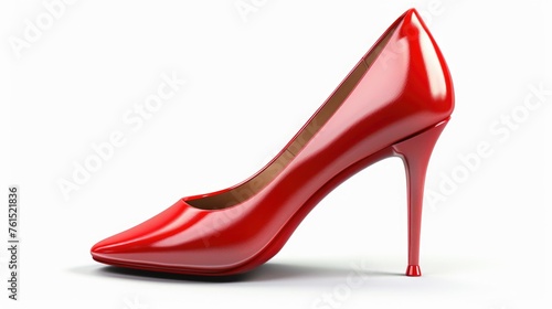A stylish red high heeled shoe on a clean white surface. Perfect for fashion or footwear concepts
