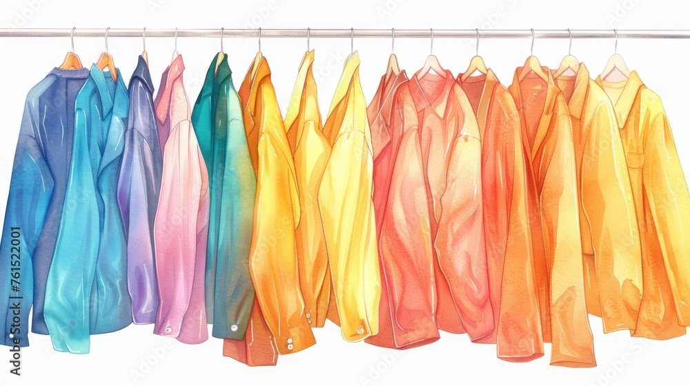 A row of different colored shirts on a rack. Suitable for fashion and retail concepts