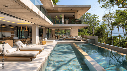 Modern Luxury Home with Pool Overlooking Tropical Forest © lin