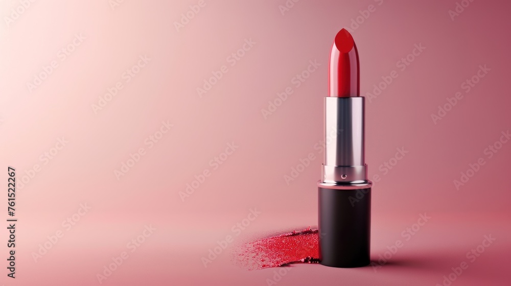 a red lipstick on on pink background with copy space a red lipstick on on pink background with copy space