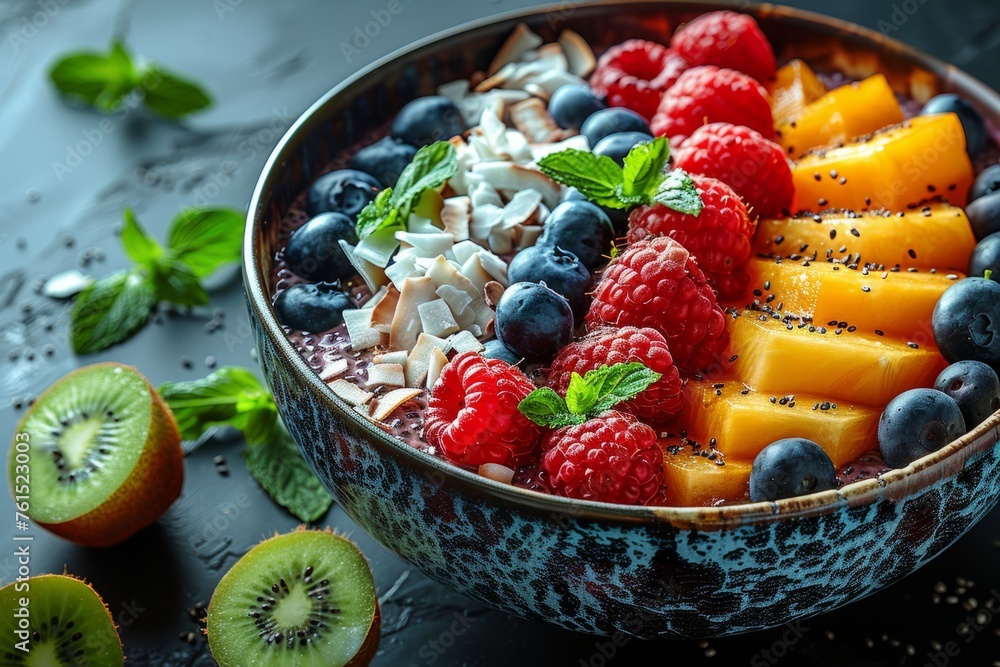 Berry Bliss: A Vibrant Bowl of Chia Pudding with Fresh Fruits Berry Bliss: A Vibrant Bowl of Chia Pudding with Fresh Fruits