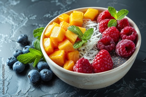 Chia Seed Pudding with Fresh Berries and Tropical Fruit