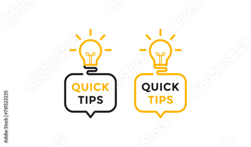 Quick tips bubble with light bulb vector logo template. Banner design for business and advertising. 