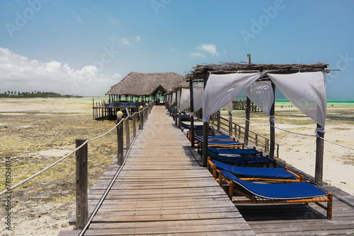 View of the pier  Indian Ocean  around Jambiani  Zanzibar  Tanzania  equator 