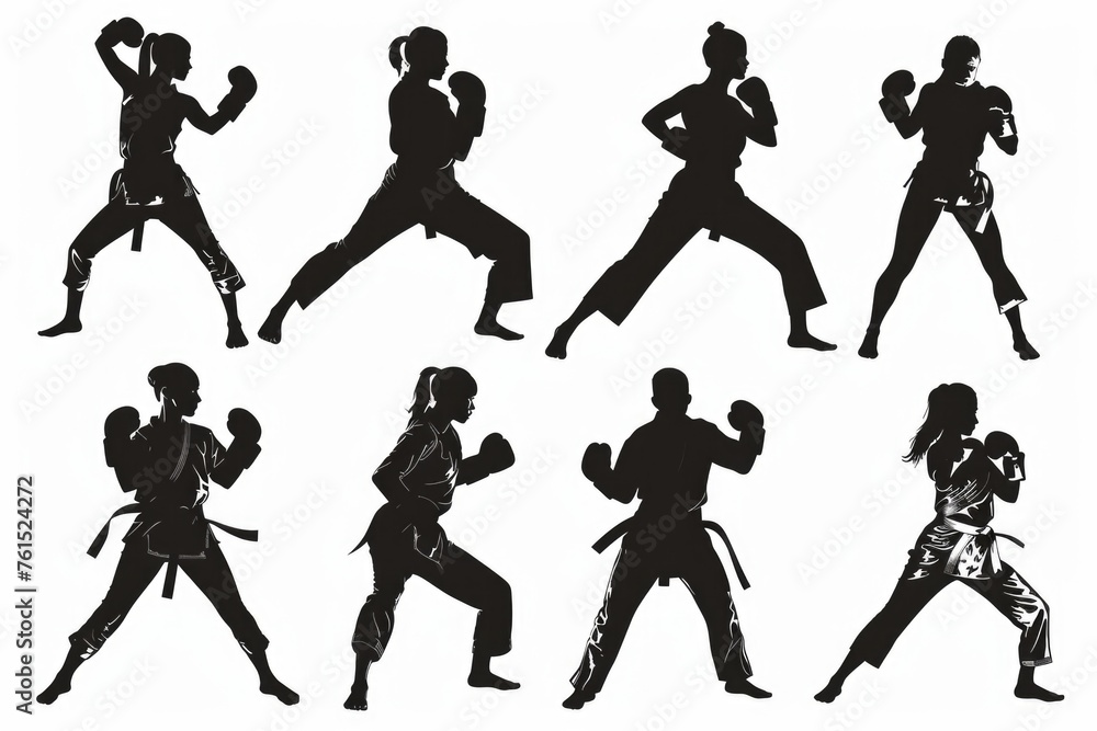 Silhouettes of people practicing martial arts. Suitable for sports and fitness concepts