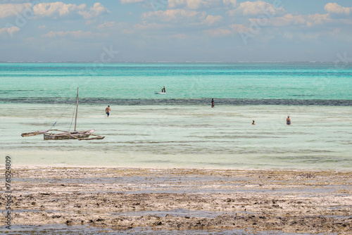 Panorama view of the boat, Indian Ocean, Zanzibar, Tanzania, Jambiani area	