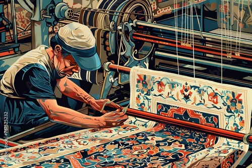 A rug weaver crafting intricate rugs on a loom