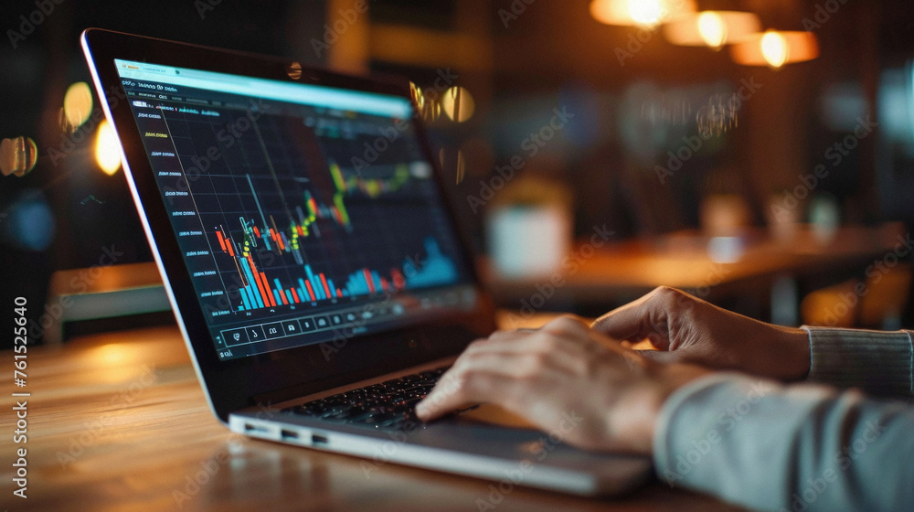 Stock trading investor trader broker using crypto exchange platform analyzing chart data on screen. Online investing money in financial market prices indexes analysis and forecast background. Stock trading investor trader broker using crypto exchange platform analyzing chart data on screen. Online investing money in financial market prices indexes analysis and forecast background.