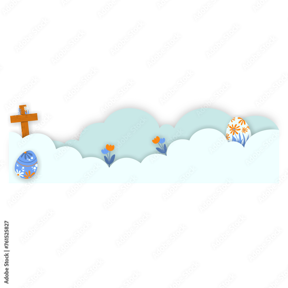 Easter Egg Cloud Border. Easter Eggs Papercut Border.