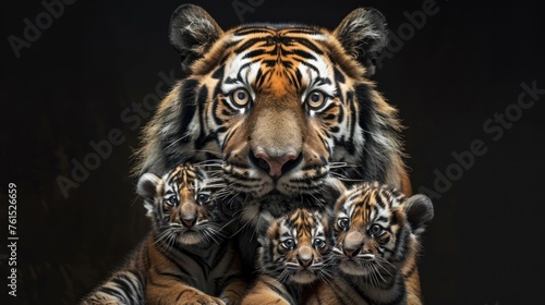 Siberian tiger group The female and her cubs slept together. © chutikan