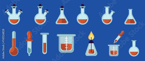 Test tube vector illustration set. Glass test tube laboratory objects for experiment