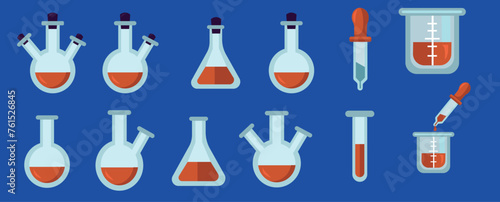 Test tube vector illustration set. Glass test tube laboratory objects for experiment
