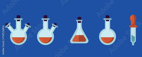 Test tube vector illustration set. Glass test tube laboratory objects for experiment