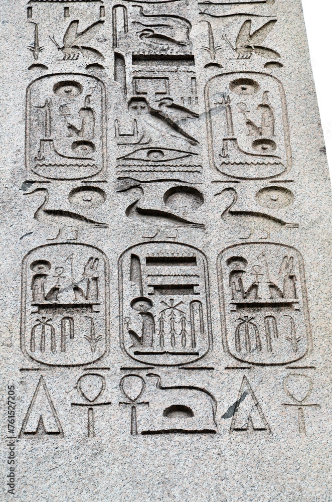 Obelisque de Louxor at Place de la Concorde against a cloudy sky. Paris, France