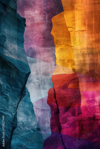 Surreal abstract colorful landscape inspired by Grand Canyon. rock formations. Abstract colorful background image. Created with Generative AI technology