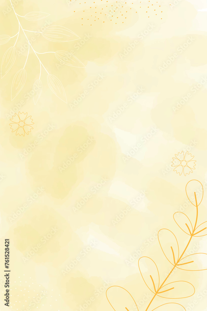 Watercolor light yellow spring vertical abstract background, digital painting. Hand painted abstract watercolor background with flowers and leaves, vector illustration Watercolor light yellow spring vertical abstract background, digital painting. Hand painted abstract watercolor background with flowers and leaves, vector illustration