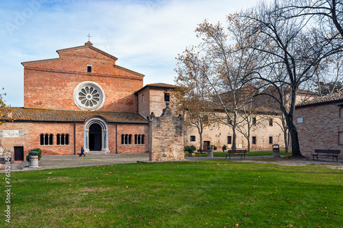 Tolentino, Macerata district, Marche region, Italy, Nature Reserve, Chiaravalle di Fiastra Abbey, front view of the Church photo