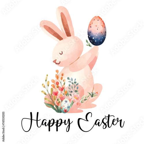 Easter watercolor illustration vector art, happy easter watercolor vector with eggs and bunny 