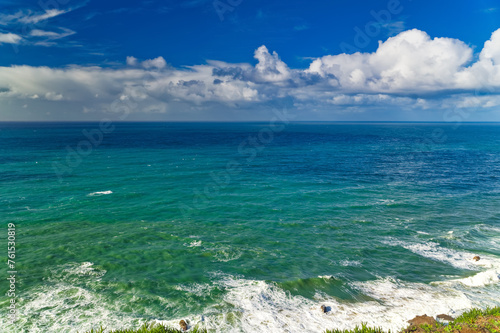 View over Atlantic ocean water from Cabo da Roca or Cape Roca in Portugal.