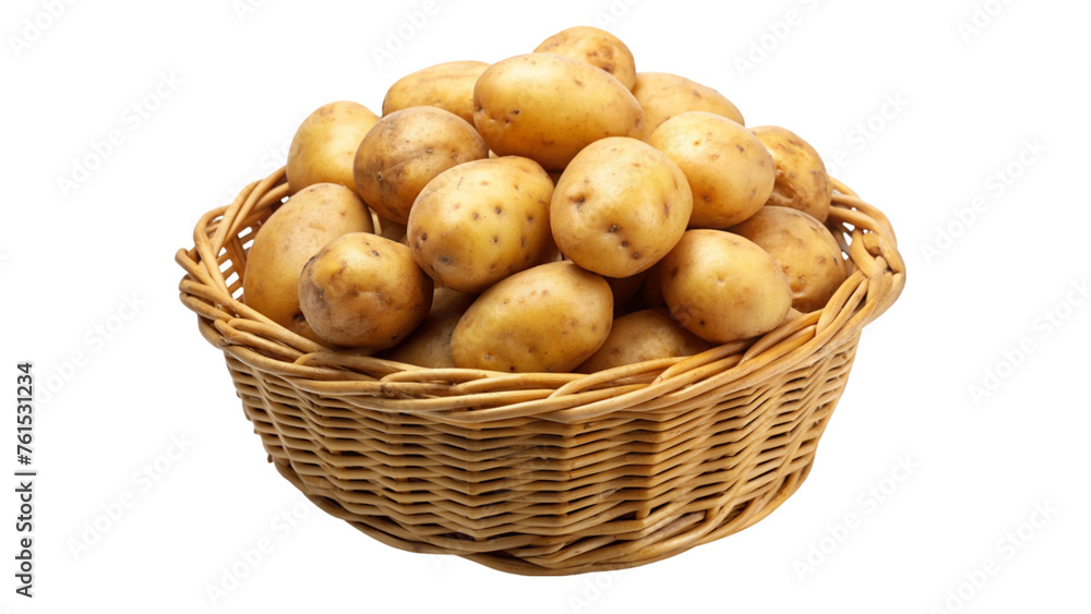 potatoes in a basket isolated on Transparent background. potatoes in a basket isolated on Transparent background.