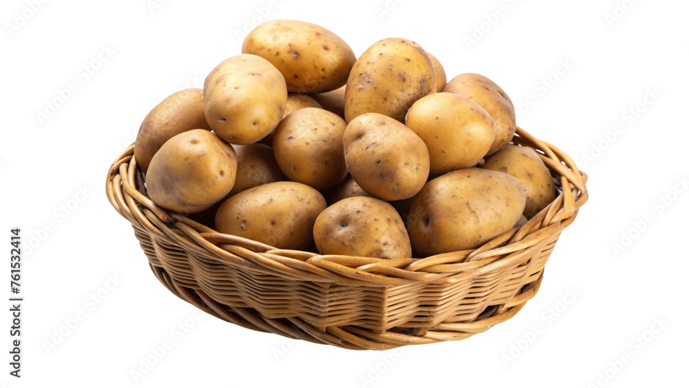 potatoes in a basket isolated on Transparent background. potatoes in a basket isolated on Transparent background.