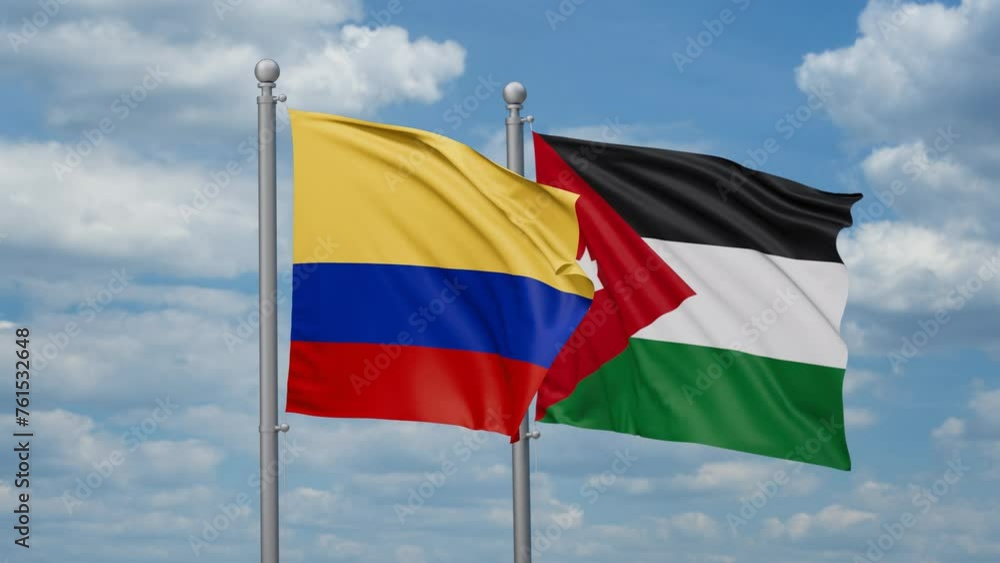 Jordan and Colombia two flags waving together, looped video, two country relations concept Jordan and Colombia two flags waving together, looped video, two country relations concept
