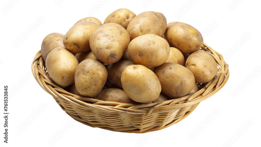 potatoes in a basket isolated on Transparent background. potatoes in a basket isolated on Transparent background.