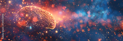 A surreal abstract image of a glowing human brain. National Mental Health Awareness.  horizontal conceptual banner with space for text #761533846