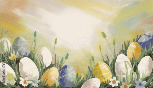Illustrative Easter Background with Copy Space