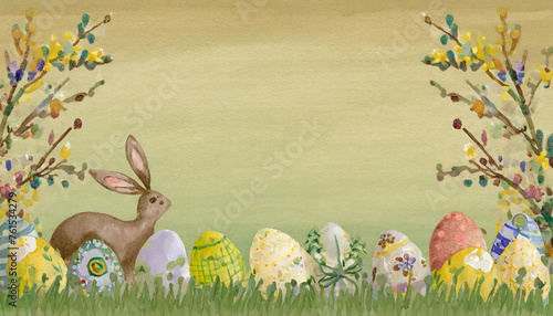 Illustrative Easter Background with Copy Space