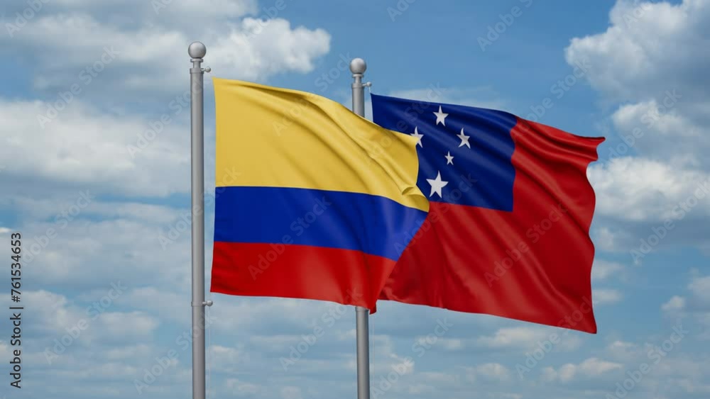 Samoa and Colombia two flags waving together, looped video, two country cooperation concept Samoa and Colombia two flags waving together, looped video, two country cooperation concept