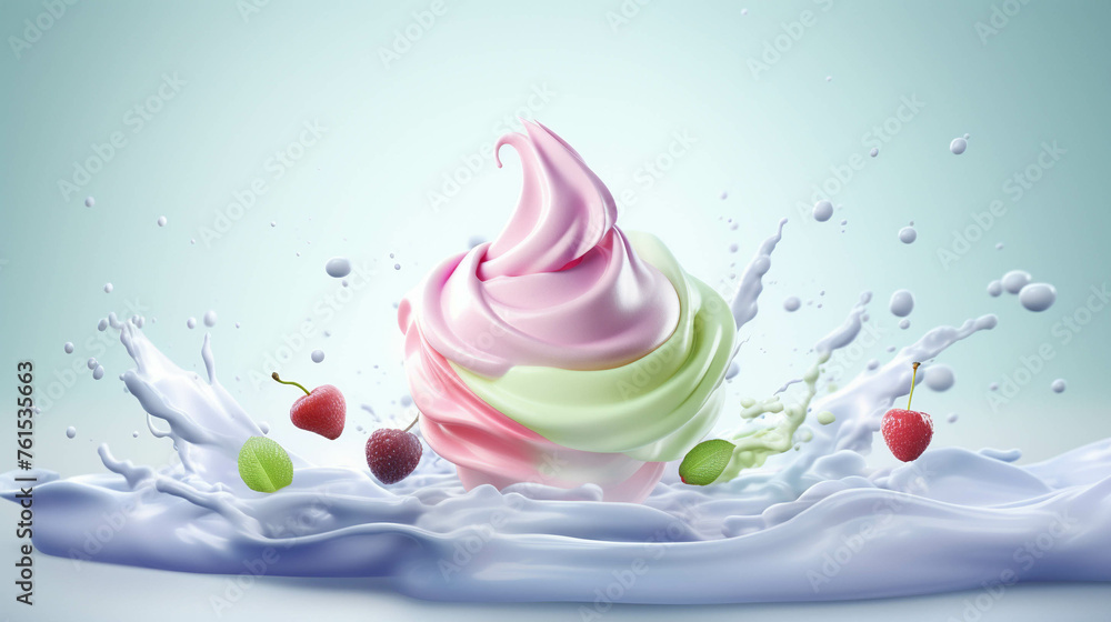 Frozen Yogurt 3d Advertisement Banner Generative AI. Frozen Yogurt 3d Advertisement Banner Generative AI.