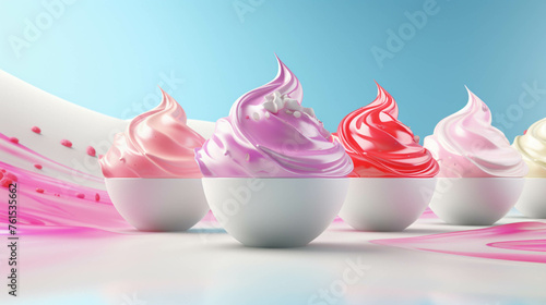 Frozen Yogurt 3d Advertisement Banner Generative AI.