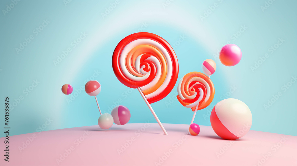 Lollipop 3d Advertisement Banner Generative AI. Lollipop 3d Advertisement Banner Generative AI.
