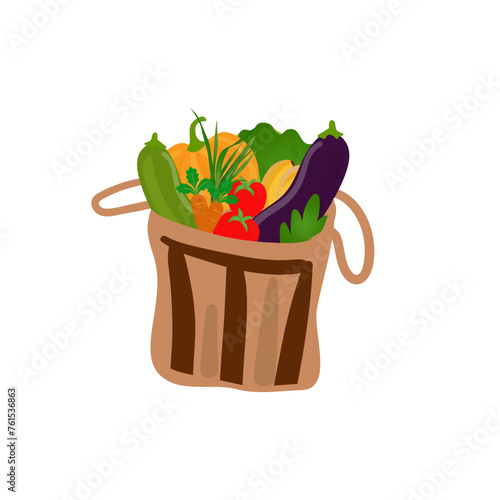 a basket of vegetables with a picture of a purple eggplant