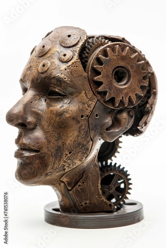 A human head with a toothed clockwork mechanism. The concept of thinking, decision-making. 3d illustration