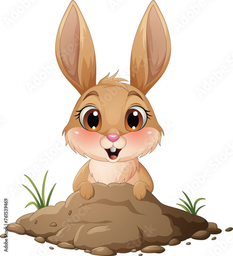 Cartoon rabbit emerged from the hole © tigatelu