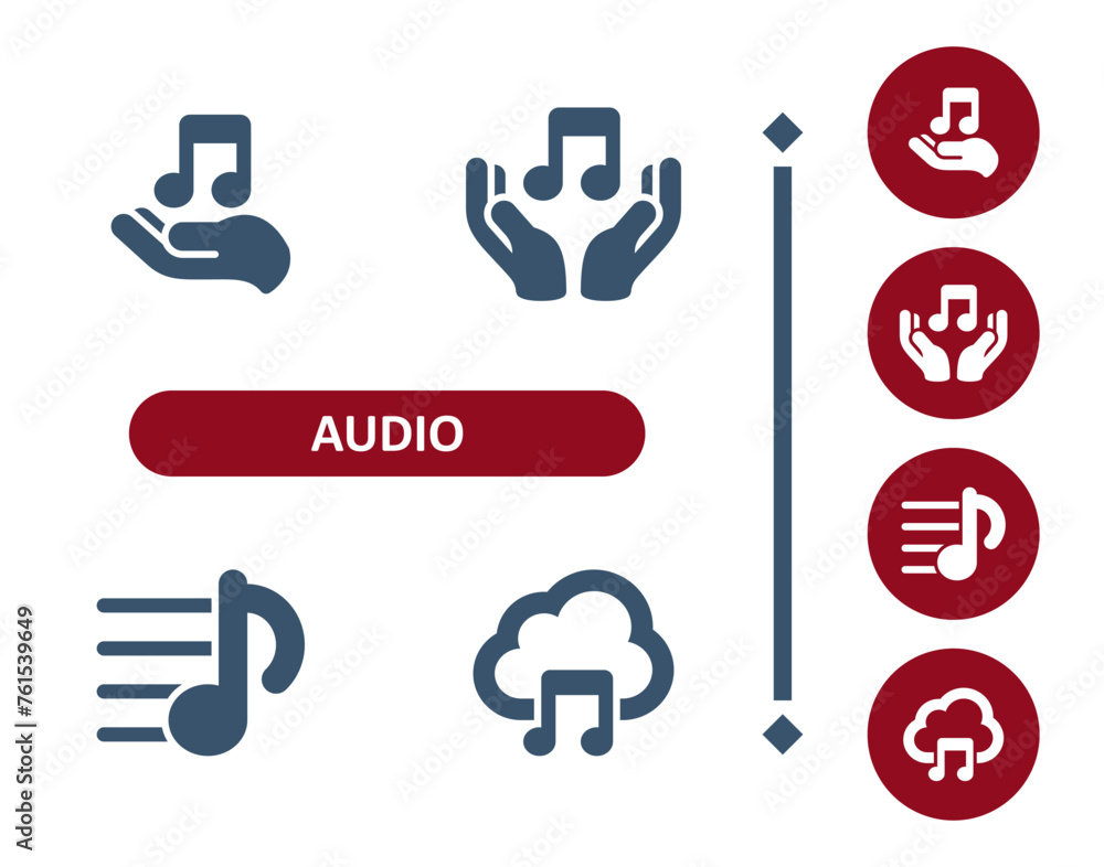 Audio icons. Sound, hand, hands, music note, musical note, sheet music, cloud computing, song icon Audio icons. Sound, hand, hands, music note, musical note, sheet music, cloud computing, song icon