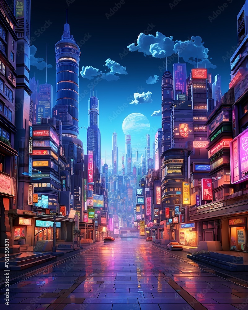 Fototapeta premium Create a 3D cityscape with vibrant hues blending seamlessly