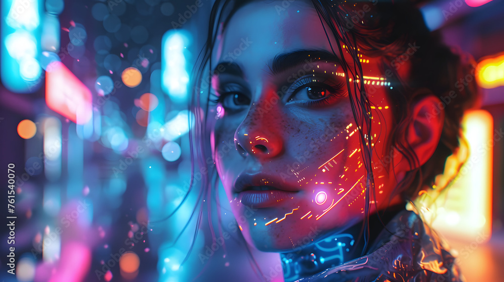 In this vibrant close-up, a figure with a neon glow and a mask faces a blank slate, symbolizing anonymity in the digital age