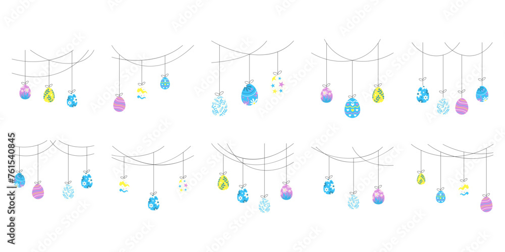 Set of hanging easter egg decoration