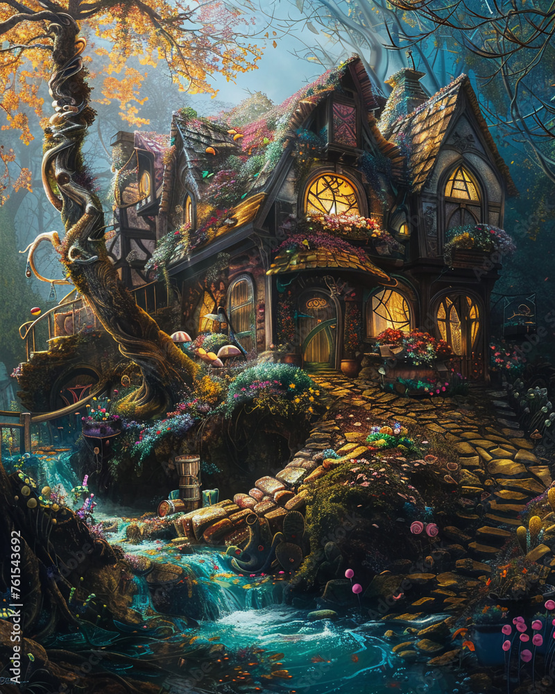 Fototapeta premium A candy maker's cottage in an enchanted glade
