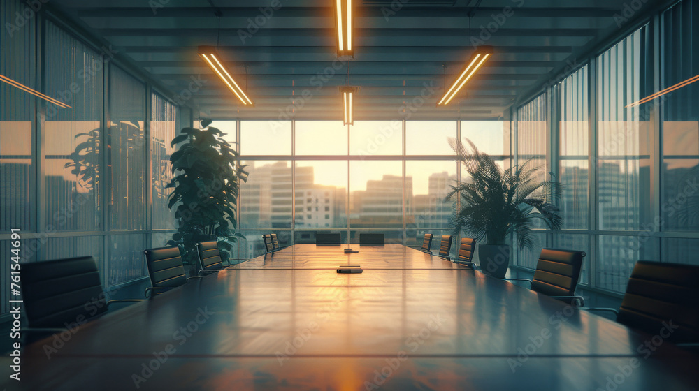 Beautifully lit meeting area, empty and ready for productivity Beautifully lit meeting area, empty and ready for productivity