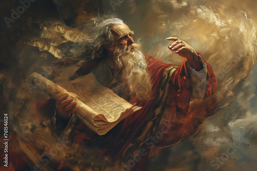 Isaiah, declaring the word of the Lord as the heavens are rolled up like a scroll photo