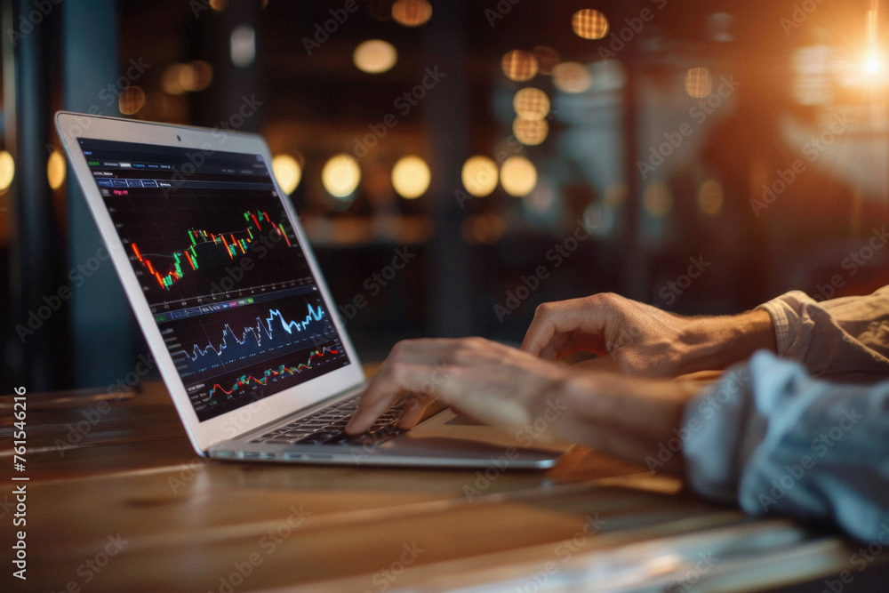 Stock trading investor trader broker using crypto exchange platform analyzing chart data on screen. Online investing money in financial market prices indexes analysis and forecast background. Stock trading investor trader broker using crypto exchange platform analyzing chart data on screen. Online investing money in financial market prices indexes analysis and forecast background.