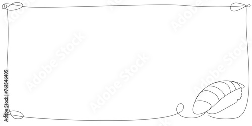 Line Art Sushi Roll Frame. One Continuous Line Drawn Border Isolated on White. Minimalist Black and White Doodle Sketch Illustration. Advertising Letter Blank Page Template. Editable Vector Symbol	
